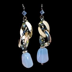 Light Blue & Gold Chunky Earrings